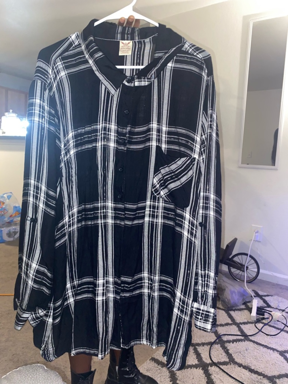 Black & White Plaid Womens Long Sleeve Shirt